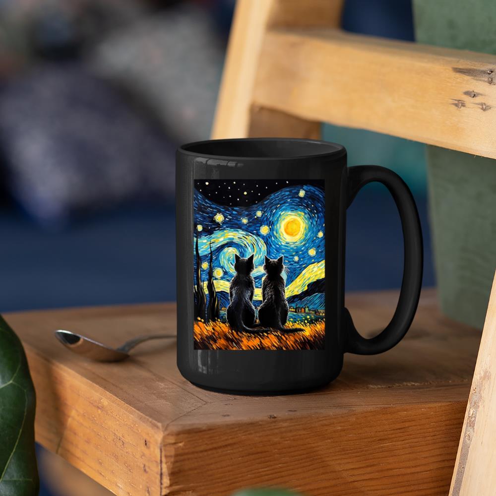 Xanawood Black Cats Lover Starry Night Vincent van Gogh Mug