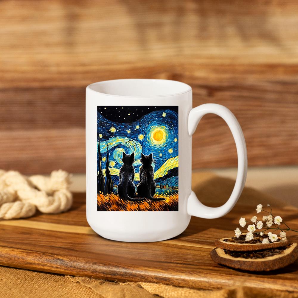 Xanawood Black Cats Lover Starry Night Vincent van Gogh Mug