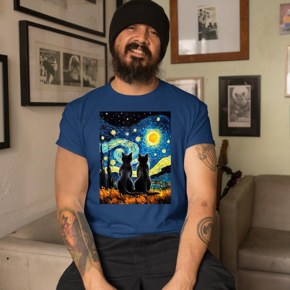 Xanawood Black Cats Lover Starry Night Vincent van Gogh T-Shirt