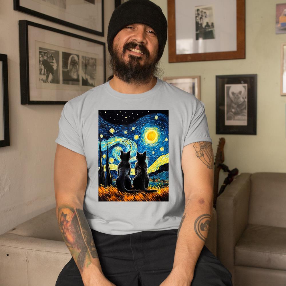 Xanawood Black Cats Lover Starry Night Vincent van Gogh T-Shirt