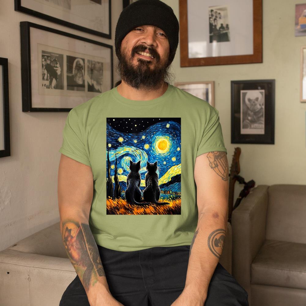 Xanawood Black Cats Lover Starry Night Vincent van Gogh T-Shirt