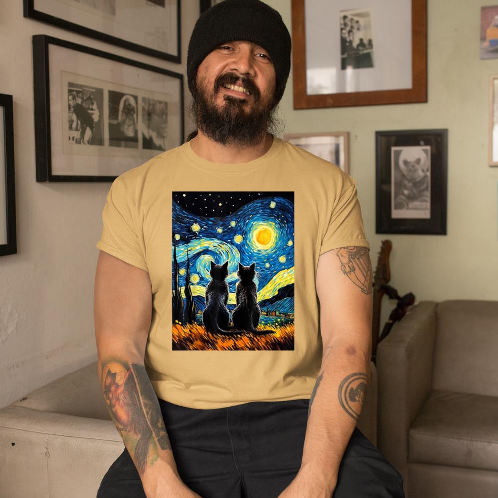 Xanawood Black Cats Lover Starry Night Vincent van Gogh T-Shirt