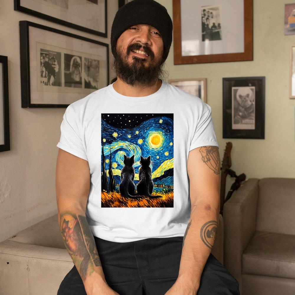 Xanawood Black Cats Lover Starry Night Vincent van Gogh T-Shirt