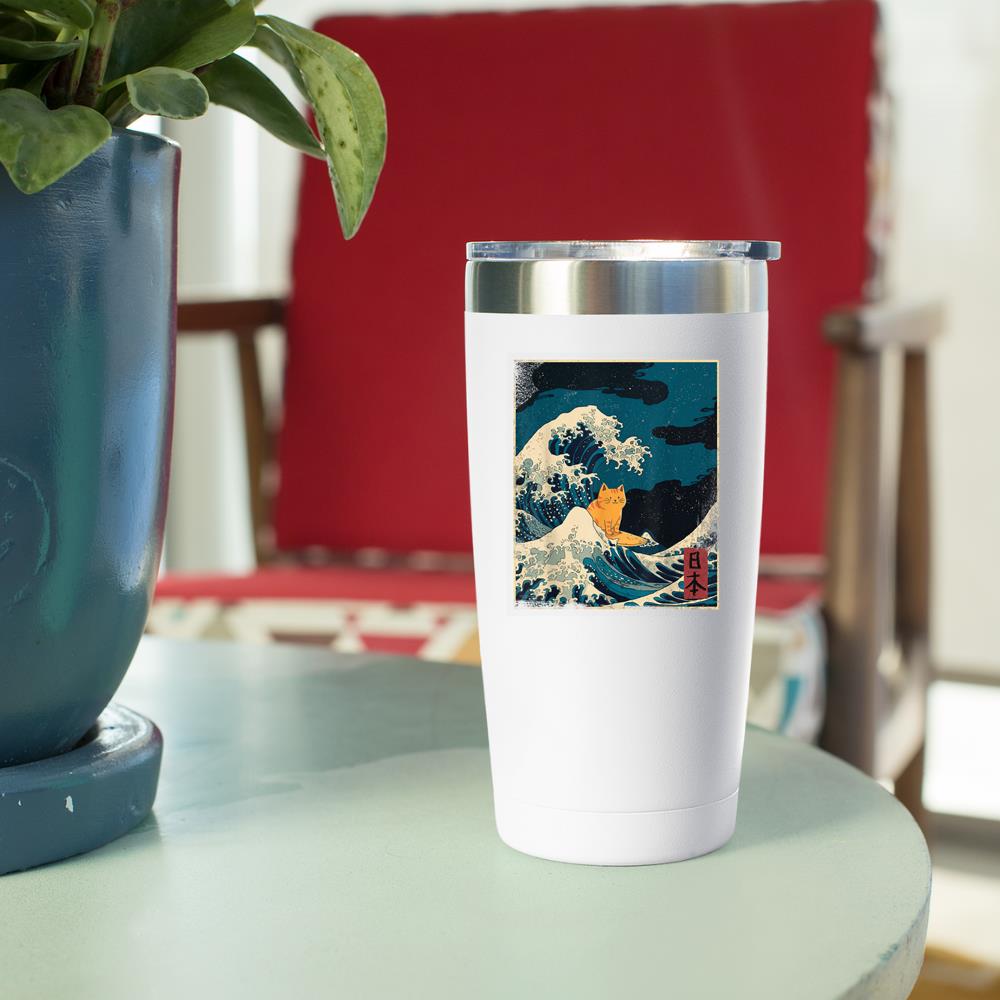 Xanawood blue waves cat Lady Funny cat surfing Graphic Tee Tumbler