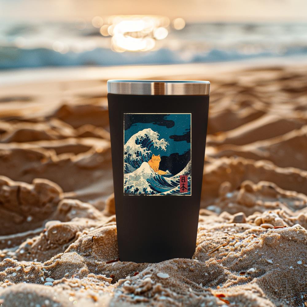 Xanawood blue waves cat Lady Funny cat surfing Graphic Tee Tumbler