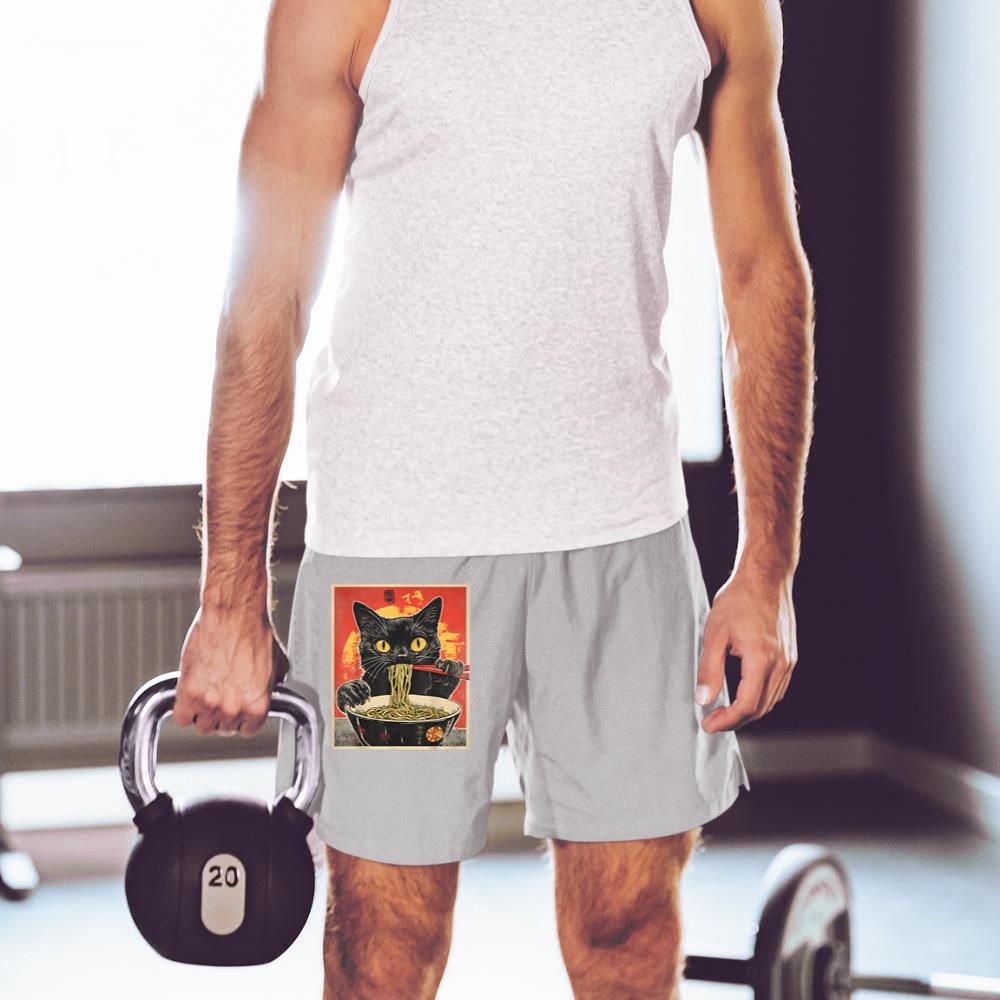 Xanawood Cat Eating Ramen Vintage Japanese Pop Art Noodles Cat Short