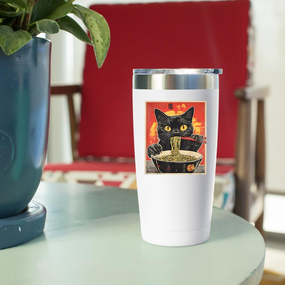 Xanawood Cat Eating Ramen Vintage Japanese Pop Art Noodles Cat Tumbler