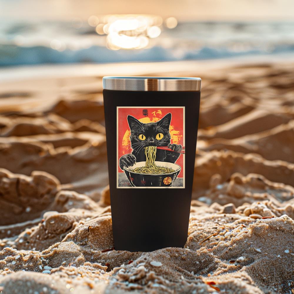 Xanawood Cat Eating Ramen Vintage Japanese Pop Art Noodles Cat Tumbler