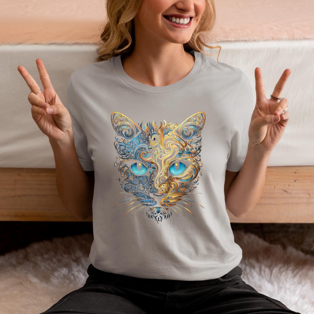 Xanawood Cat Fantasy Blue Eyes Mandala Animal Art Cat T-Shirt
