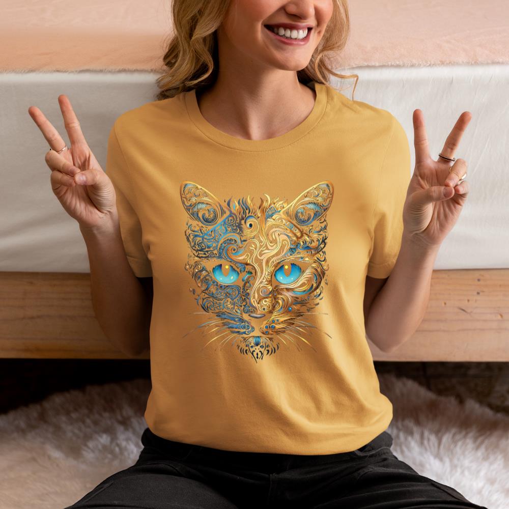 Xanawood Cat Fantasy Blue Eyes Mandala Animal Art Cat T-Shirt