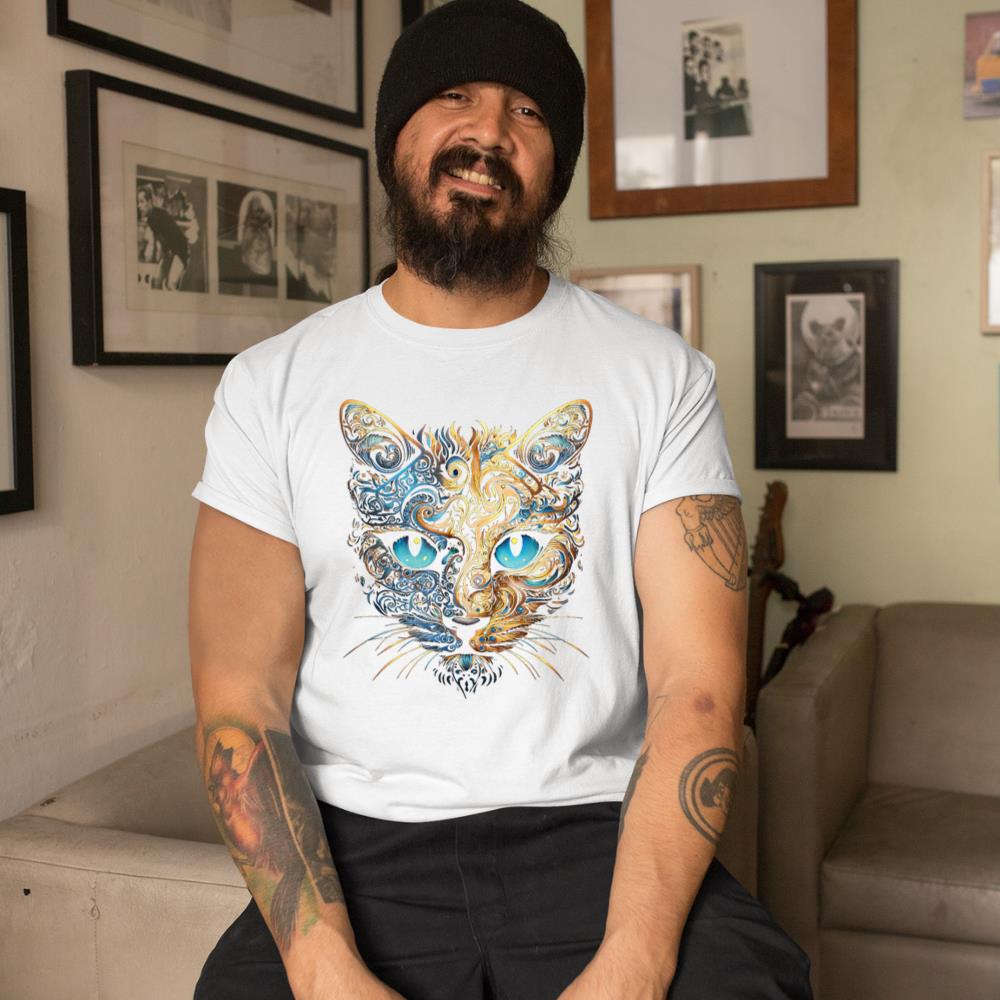 Xanawood Cat Fantasy Blue Eyes Mandala Animal Art Cat T-Shirt