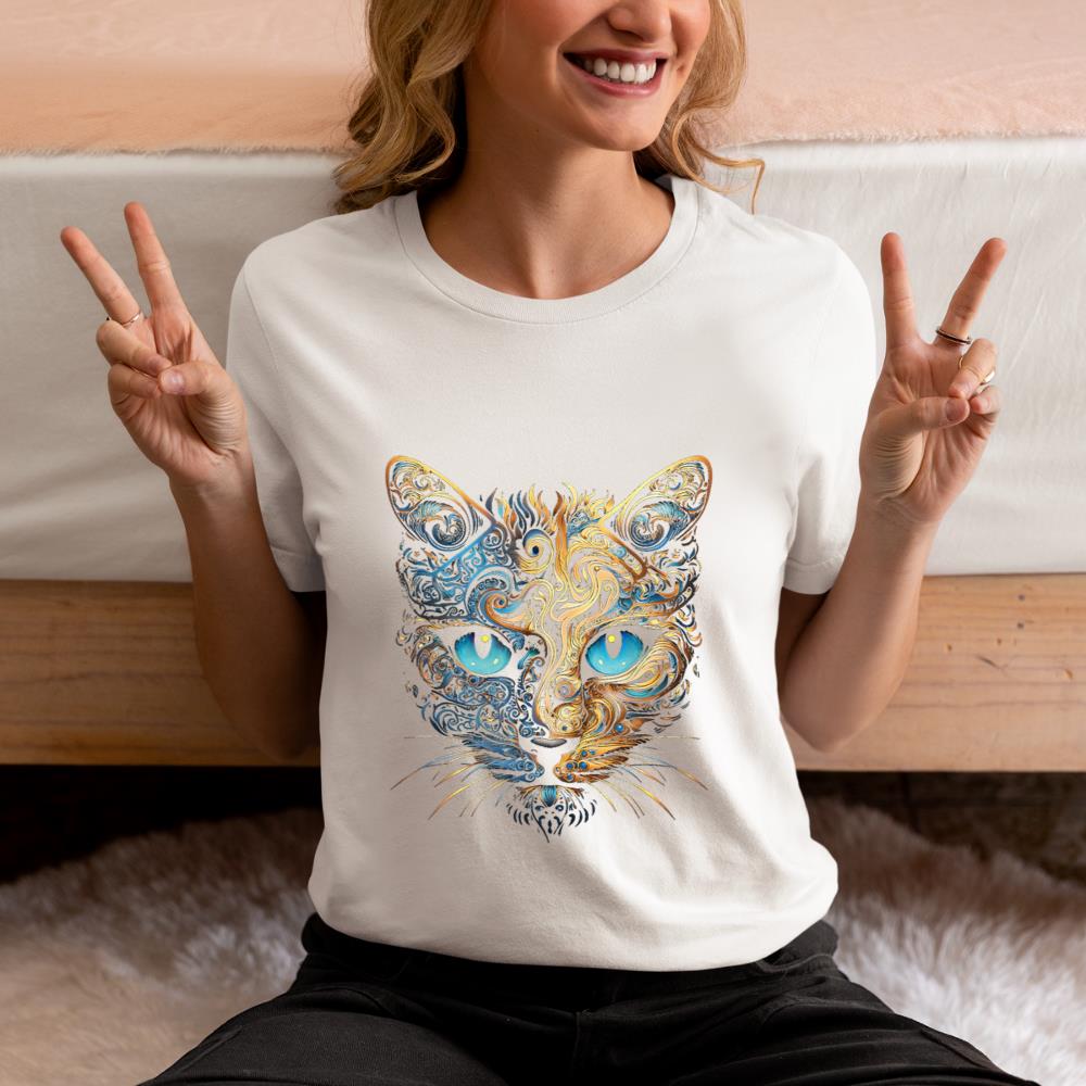 Xanawood Cat Fantasy Blue Eyes Mandala Animal Art Cat T-Shirt