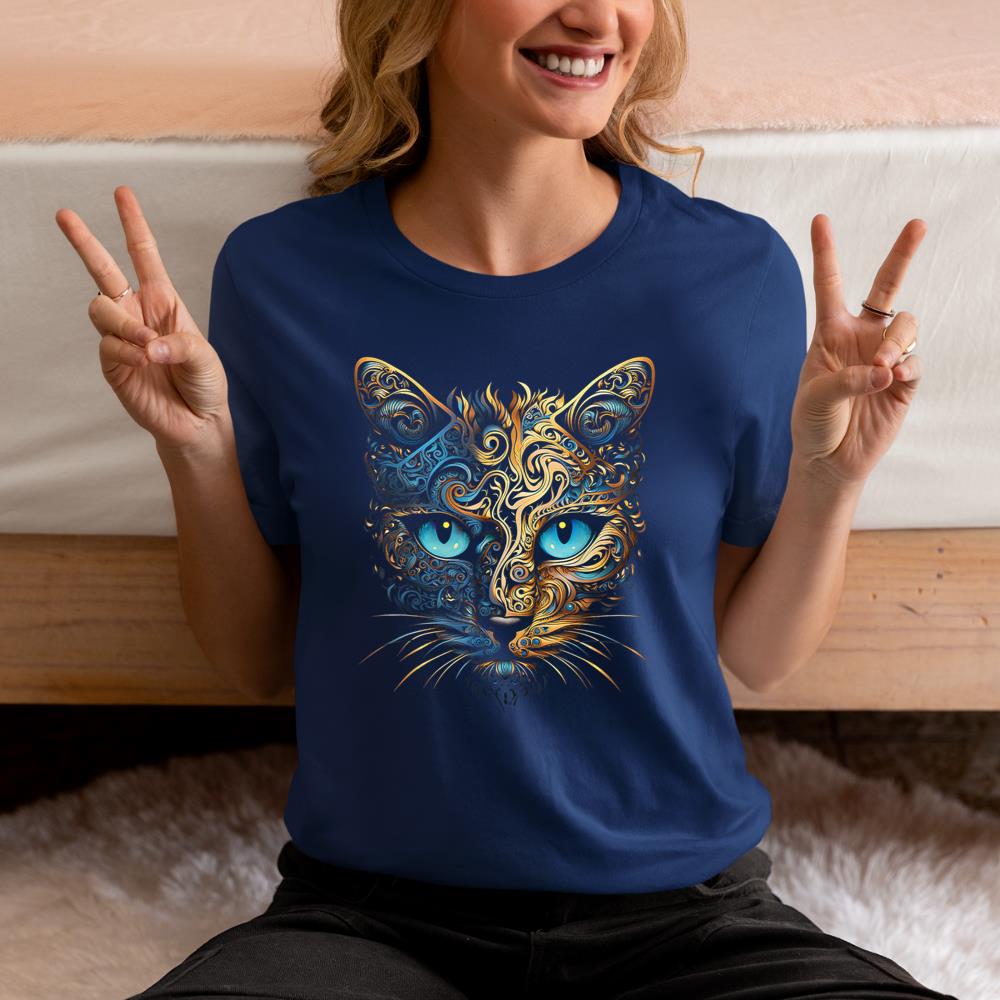 Xanawood Cat Fantasy Blue Eyes Mandala Animal Art Cat T-Shirt
