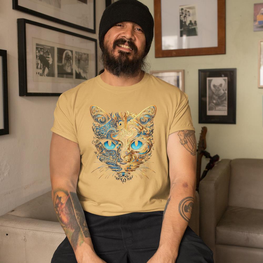 Xanawood Cat Fantasy Blue Eyes Mandala Animal Art Cat T-Shirt