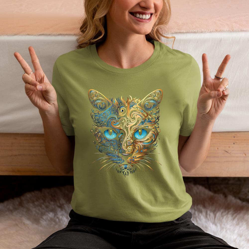 Xanawood Cat Fantasy Blue Eyes Mandala Animal Art Cat T-Shirt