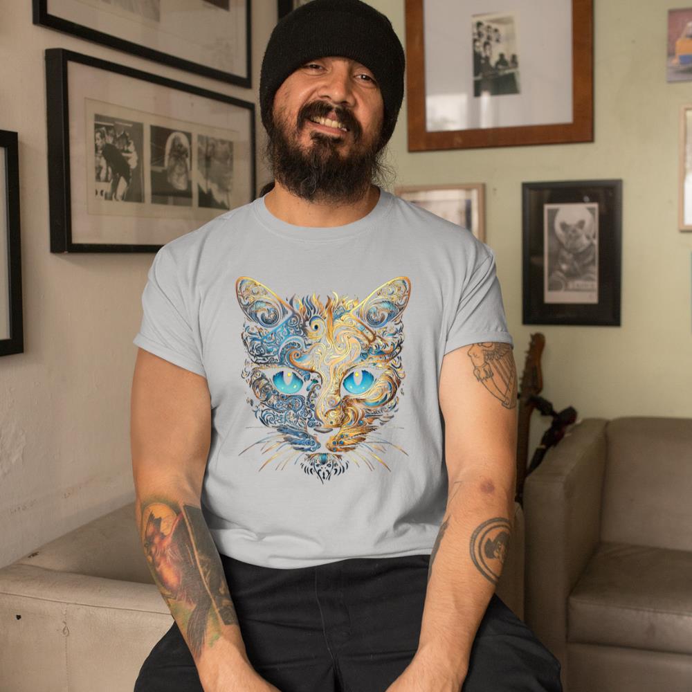 Xanawood Cat Fantasy Blue Eyes Mandala Animal Art Cat T-Shirt