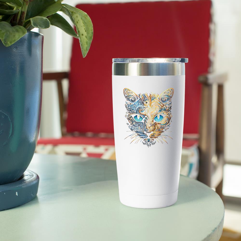 Xanawood Cat Fantasy Blue Eyes Mandala Animal Art Cat Tumbler