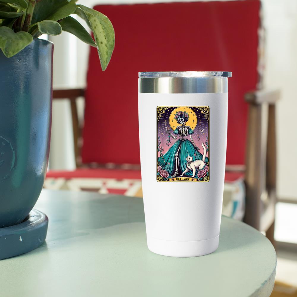 Xanawood Cat Lady Tarot Card Skeleton Woman Funny Cat Lover Tumbler
