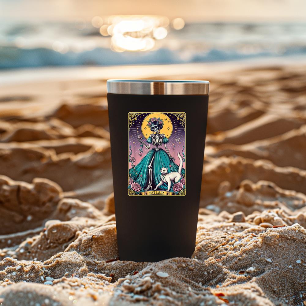 Xanawood Cat Lady Tarot Card Skeleton Woman Funny Cat Lover Tumbler