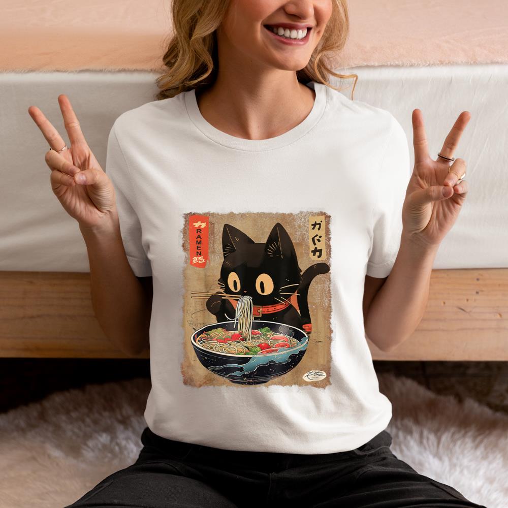 Xanawood Cat Ramen Japanese Funny Kawaii Cat Anime Gifts Girls Teen T-Shirt
