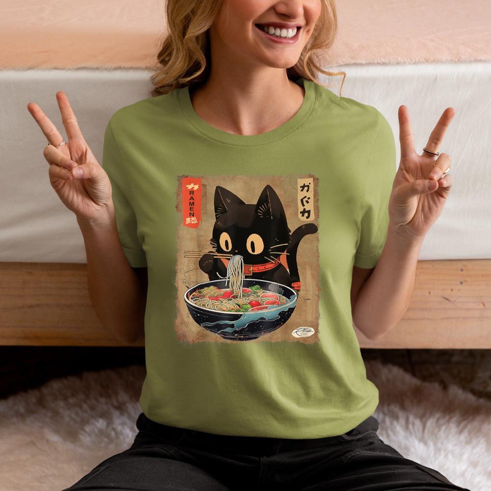 Xanawood Cat Ramen Japanese Funny Kawaii Cat Anime Gifts Girls Teen T-Shirt