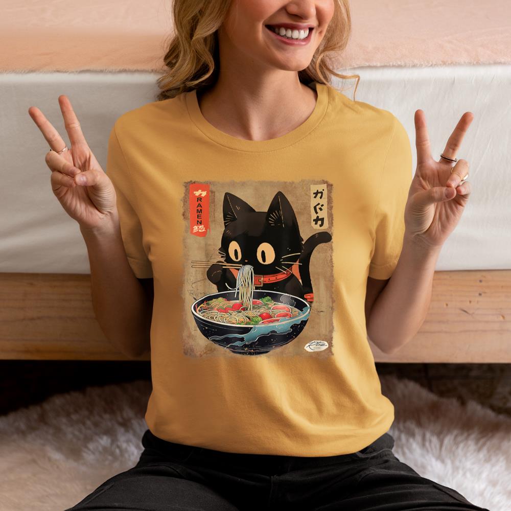 Xanawood Cat Ramen Japanese Funny Kawaii Cat Anime Gifts Girls Teen T-Shirt