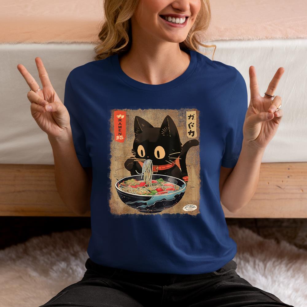 Xanawood Cat Ramen Japanese Funny Kawaii Cat Anime Gifts Girls Teen T-Shirt