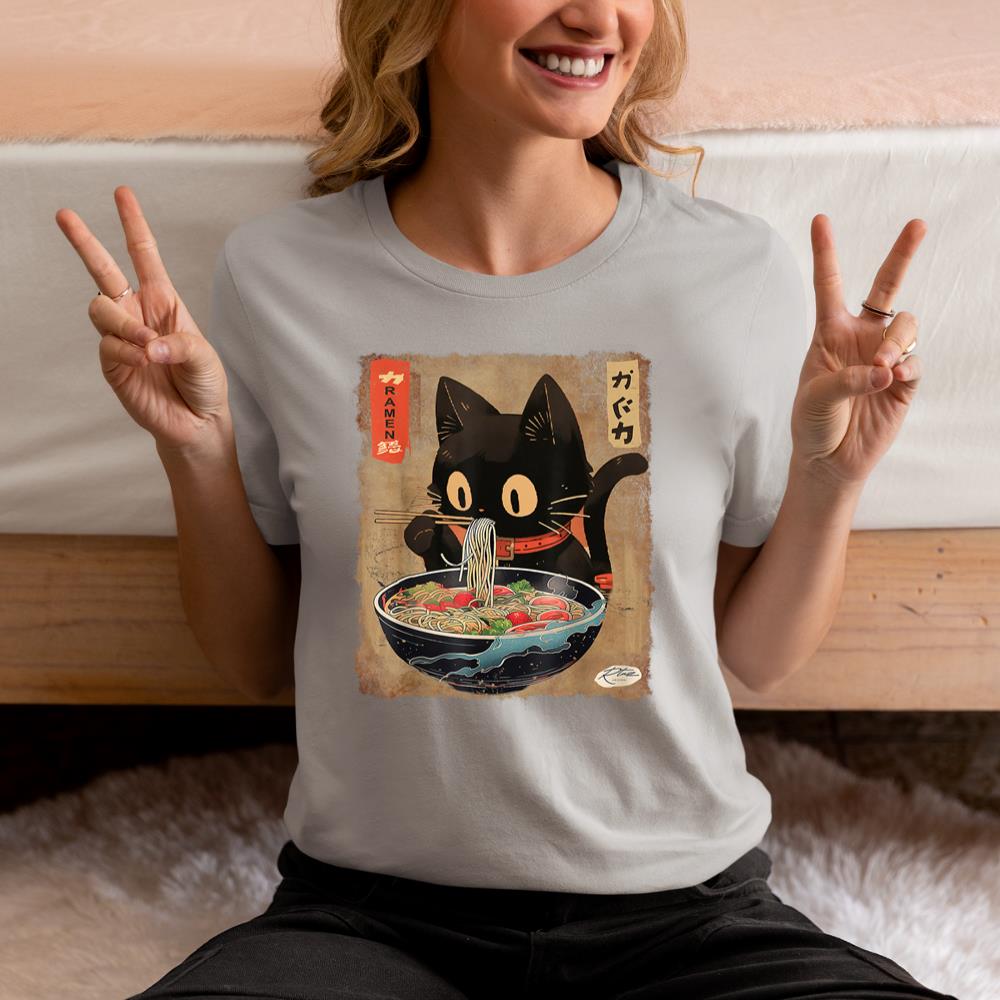 Xanawood Cat Ramen Japanese Funny Kawaii Cat Anime Gifts Girls Teen T-Shirt