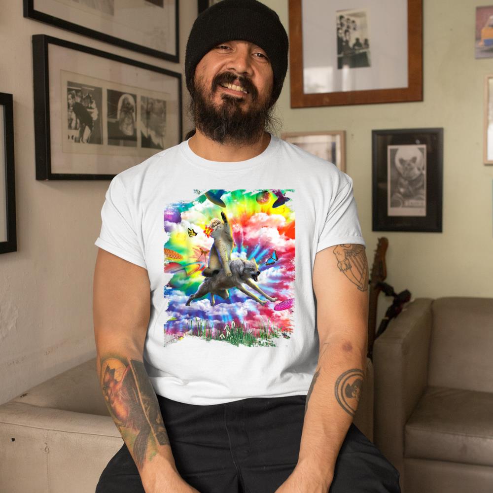 Xanawood Cat Riding Wolf Trippy Tie Dye T-Shirt