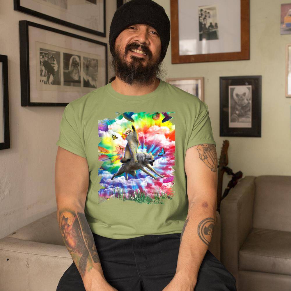 Xanawood Cat Riding Wolf Trippy Tie Dye T-Shirt