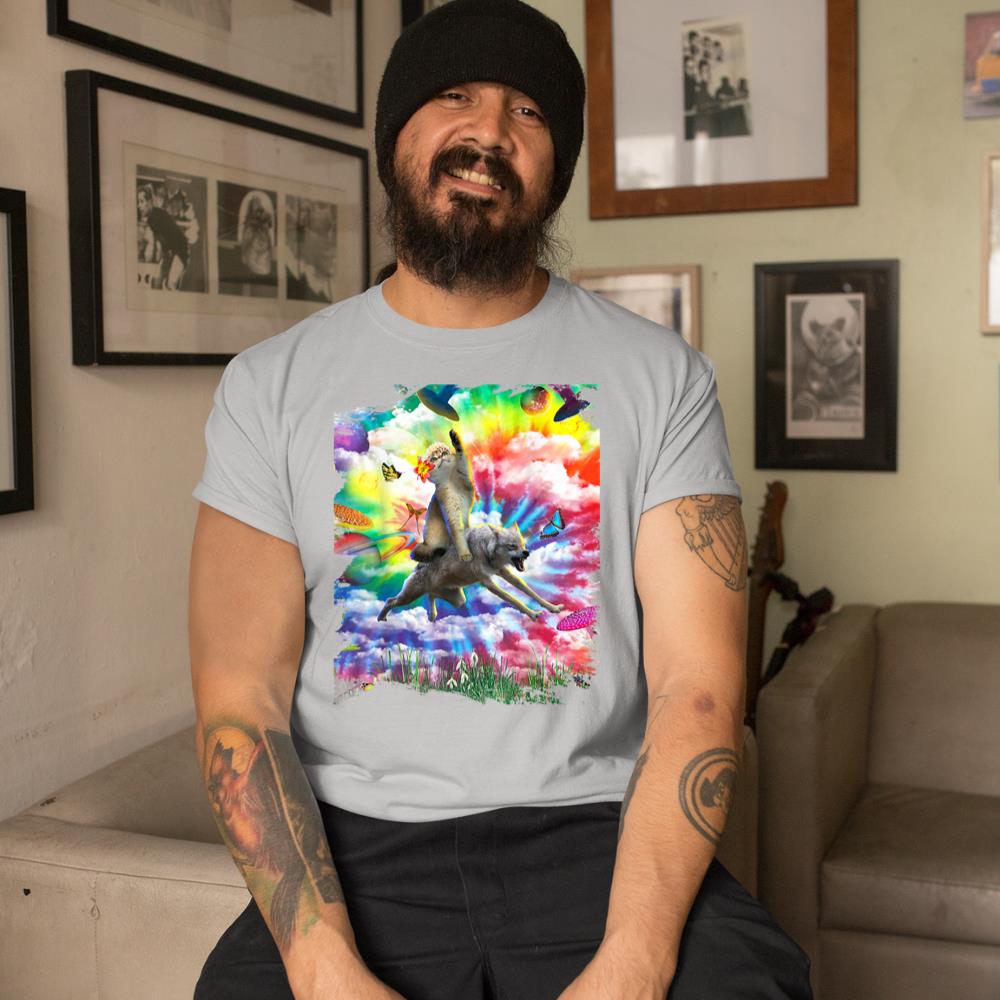 Xanawood Cat Riding Wolf Trippy Tie Dye T-Shirt
