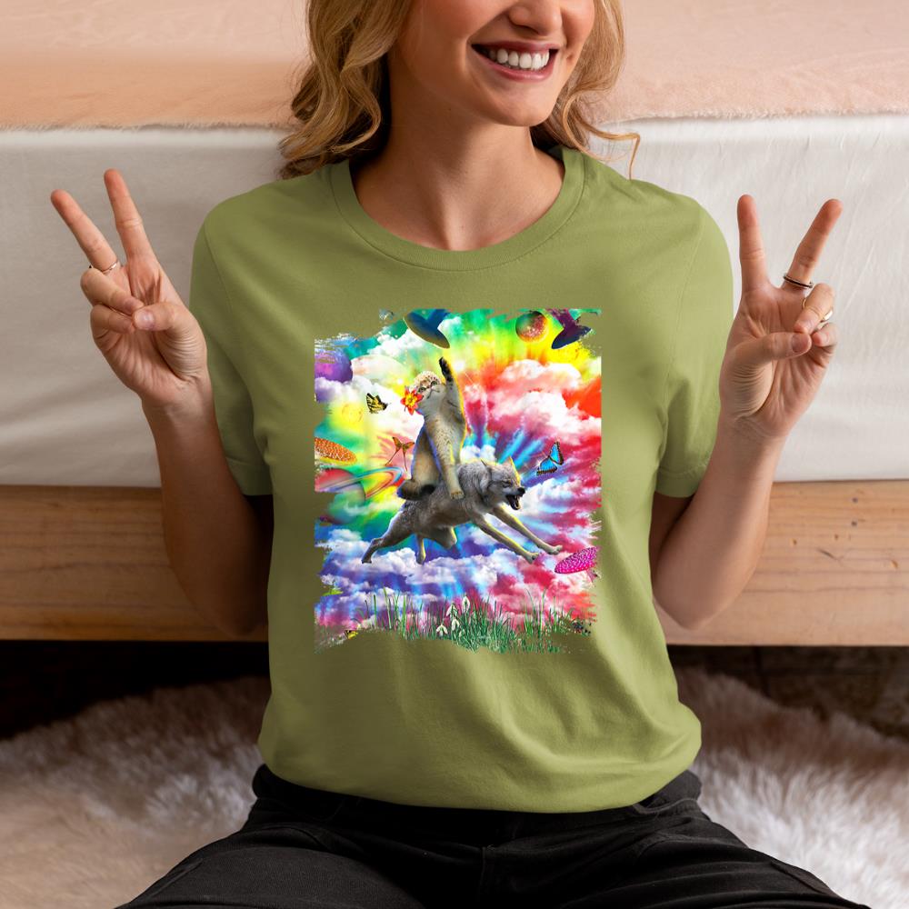 Xanawood Cat Riding Wolf Trippy Tie Dye T-Shirt