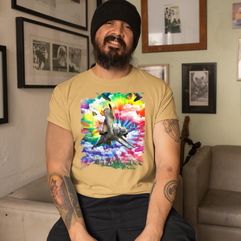 Xanawood Cat Riding Wolf Trippy Tie Dye T-Shirt