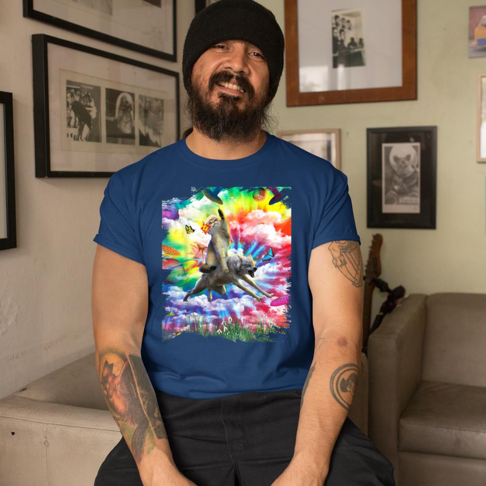 Xanawood Cat Riding Wolf Trippy Tie Dye T-Shirt