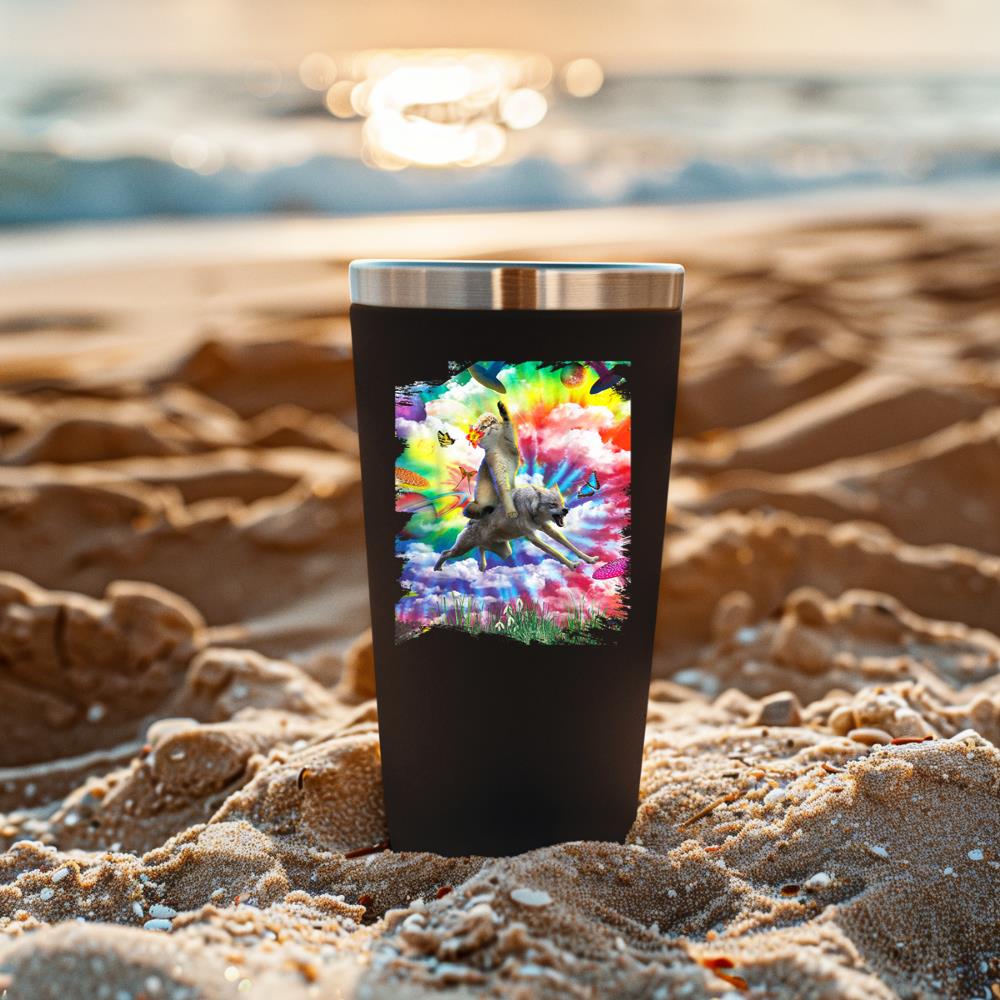 Xanawood Cat Riding Wolf Trippy Tie Dye Tumbler