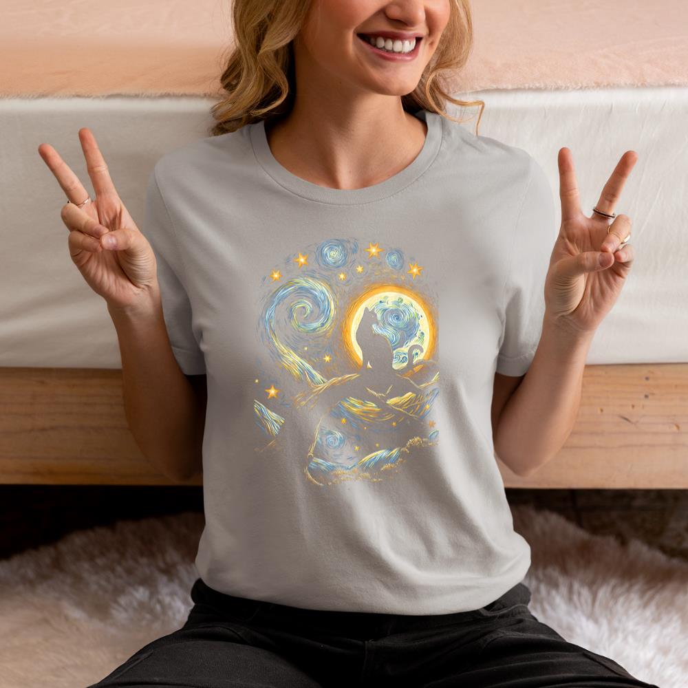 Xanawood Cat Starry Night, Cat Van Gogh, Cat Art, Kids Mens Funny Cat T-Shirt