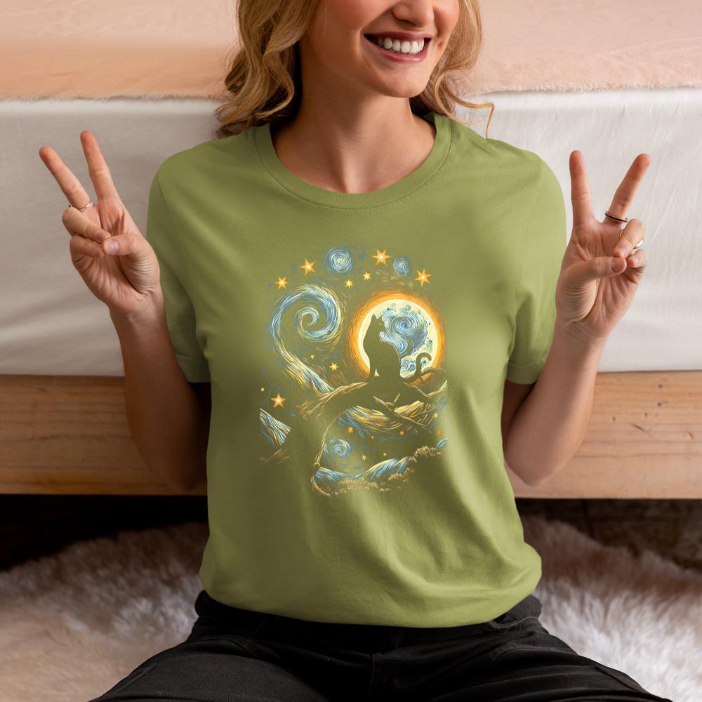Xanawood Cat Starry Night, Cat Van Gogh, Cat Art, Kids Mens Funny Cat T-Shirt