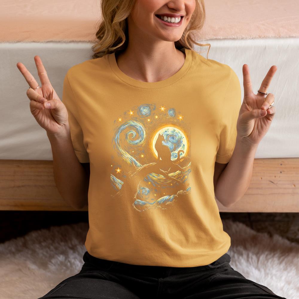 Xanawood Cat Starry Night, Cat Van Gogh, Cat Art, Kids Mens Funny Cat T-Shirt