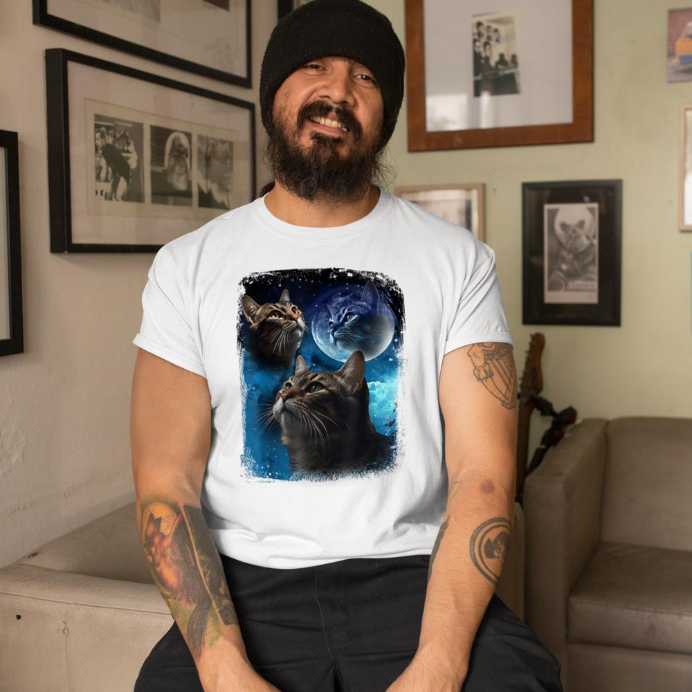 Xanawood Cats Howl at Moon Funny Vintage Three Cat Howling wolf meme T-Shirt
